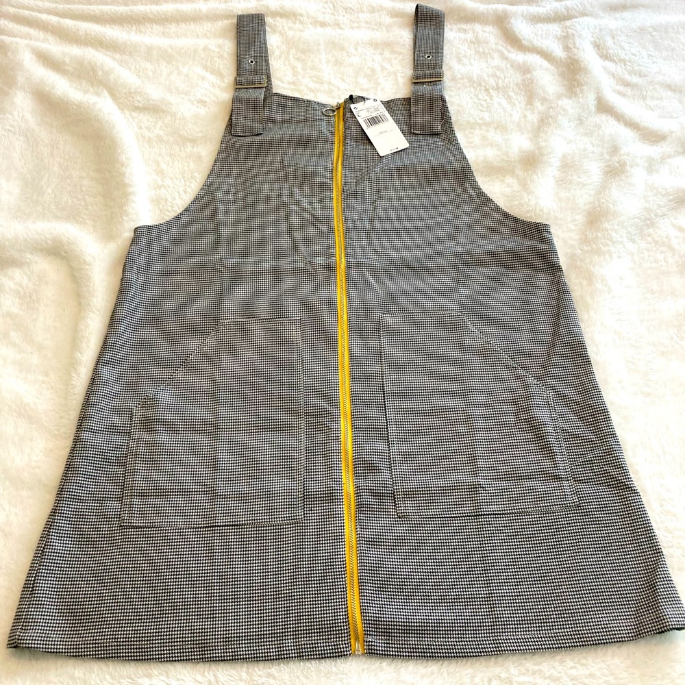 New Zara gray and yellow zip-up pinofore dress in size L